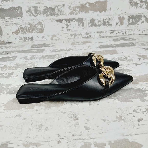 New Open Edit Kristina Black Faux Leather Chain Slip On Mules B21 - Picture 5 of 11